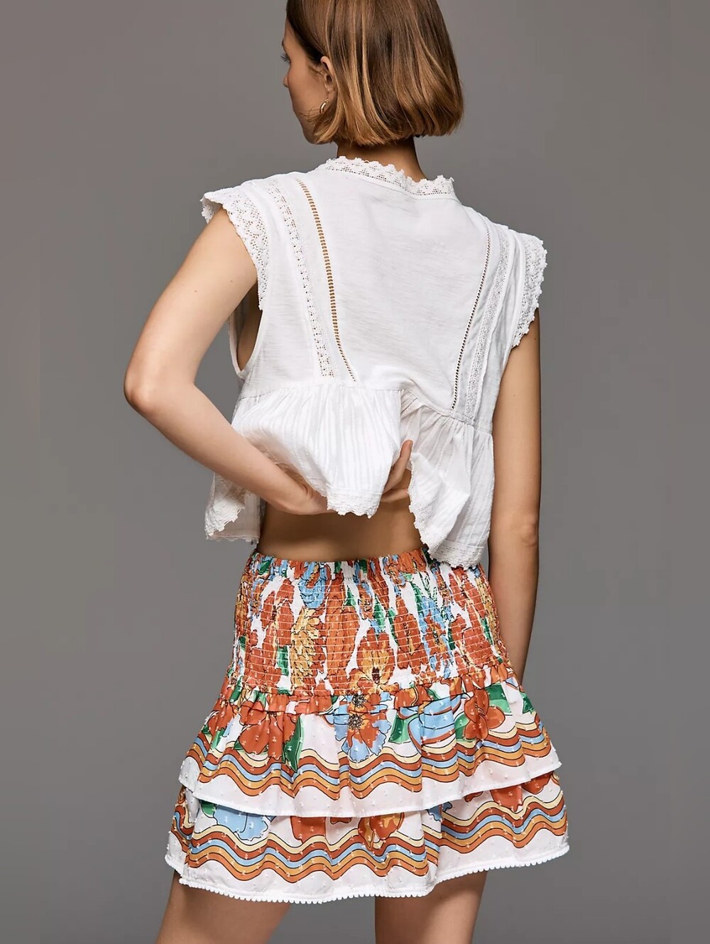 Farm Rio Anthropologie Smocked Floral Mini Skirt NWT - Picture 2 of 4
